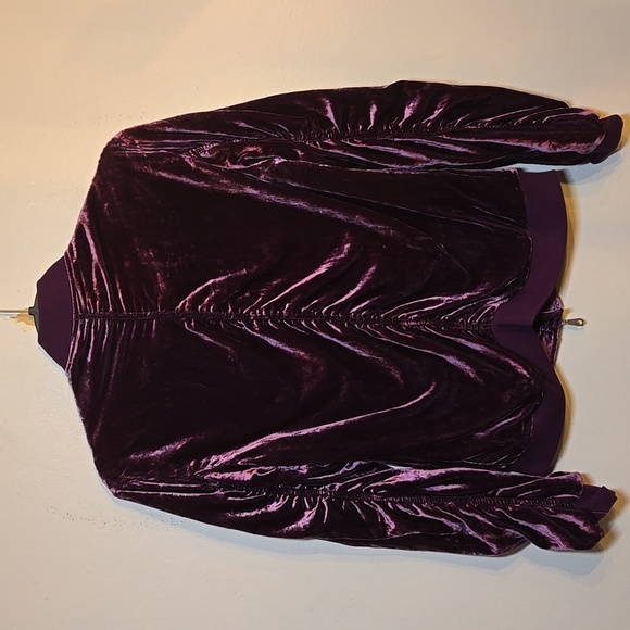Rebecca Minkoff Kaya Velvet Ruched Sleeved Back Zip Rayon Viscose Bomber Jacket - Picture 9 of 15